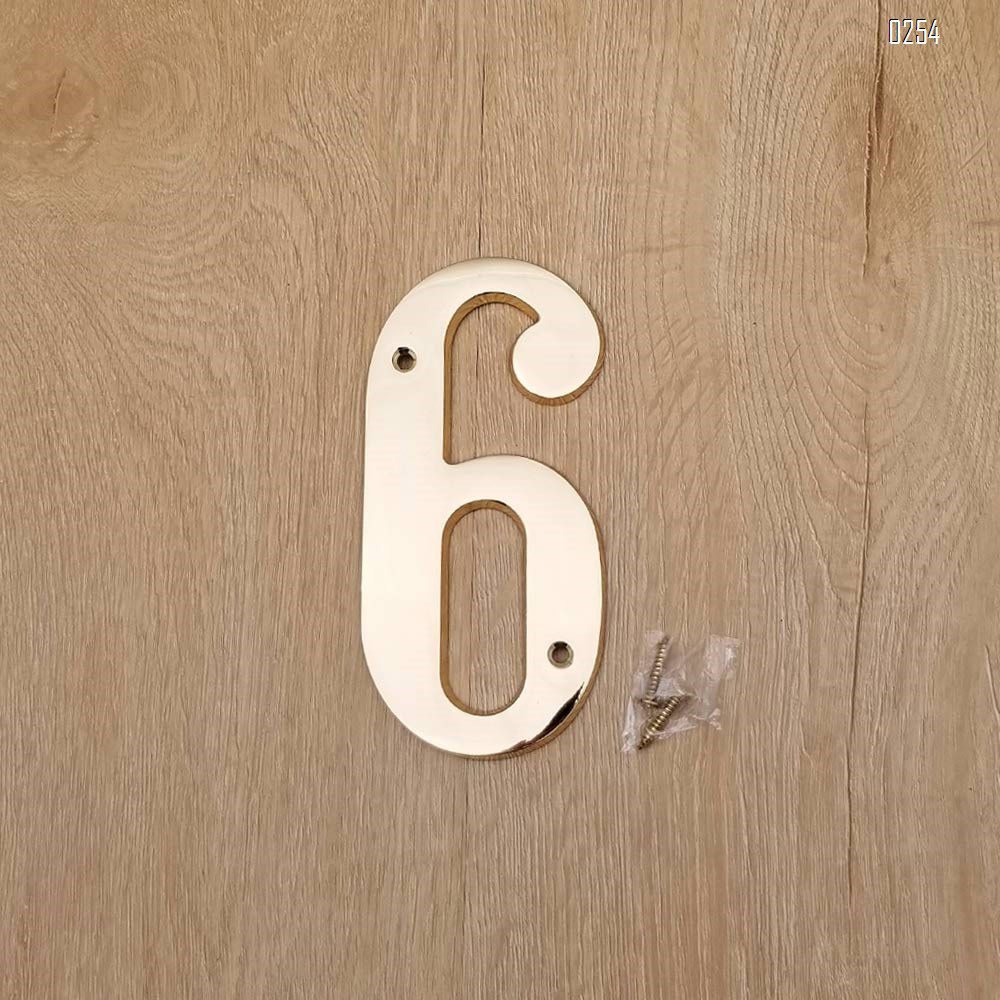 6 inch Copper Plaque for Outdoor Address Plate of Household Door Brass Number in 140 mm Grand Modern Door Number Hotel House Number 6
