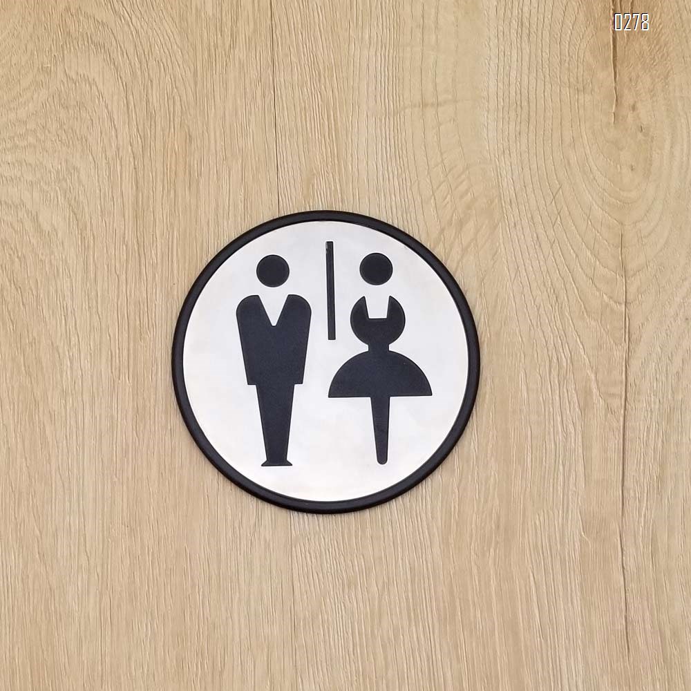 Self Sticker Round Unisex Sign  Restroom, Bathroom Door Sign for Offices, Businesses,Stainless Steel Plus Plastic bathroom signs