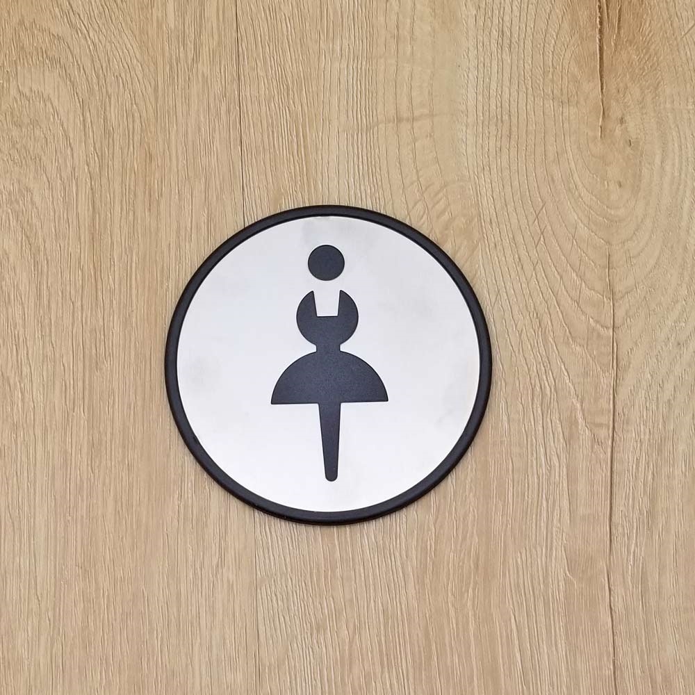 Self Sticker Round Women Sign  Restroom, Bathroom Door Sign for Offices, Businesses,Stainless Steel Plus Plastic bathroom signs
