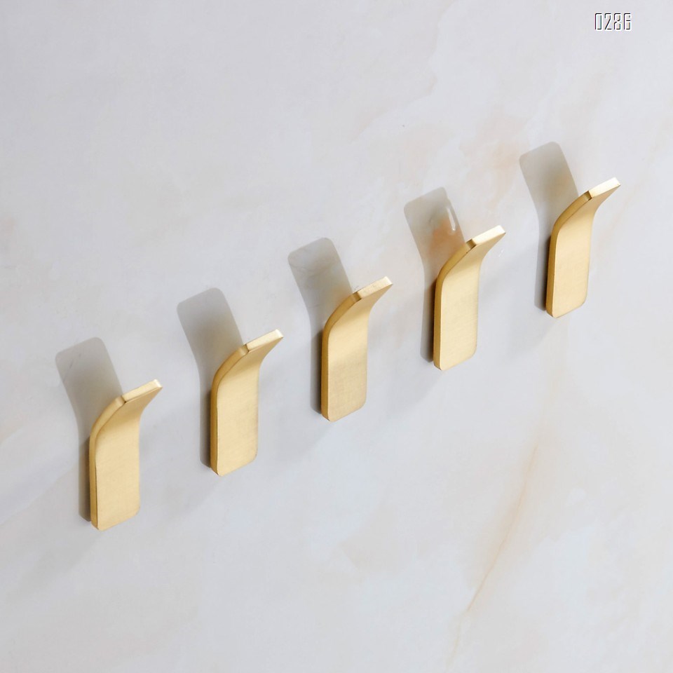 Home Brass Bath Towel Hooks Super Heavy Duty Wall Mount Gold Finish Hook, Fit for Bedroom,Living Room, Bathroom and Fitting Room, Office,Non perforated brass brushed gold hook