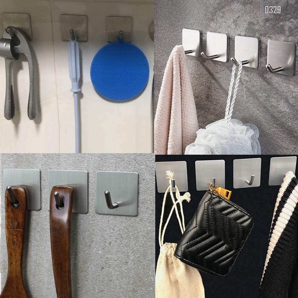 Self-Adhesive Towel Hooks, Wall Hooks, Key Holders, Non-Drill Hanging Solution, for Office/Kitchen/Bedroom/Bathroom, Anti-Fingerprint Stainless Steel 304
