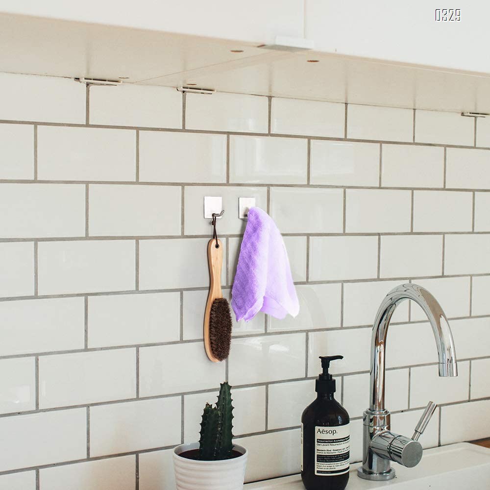 Self-Adhesive Towel Hooks, Wall Hooks, Key Holders, Non-Drill Hanging Solution, for Office/Kitchen/Bedroom/Bathroom, Anti-Fingerprint Stainless Steel 304