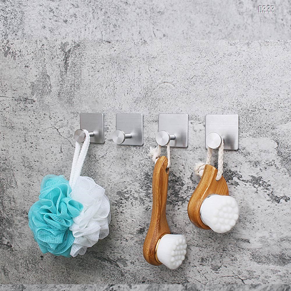 square Self adhesive Coat Hook Stainless Steel Towel Clothes Robe Hook for Bathroom Kitchen Garage  Wall Mounted