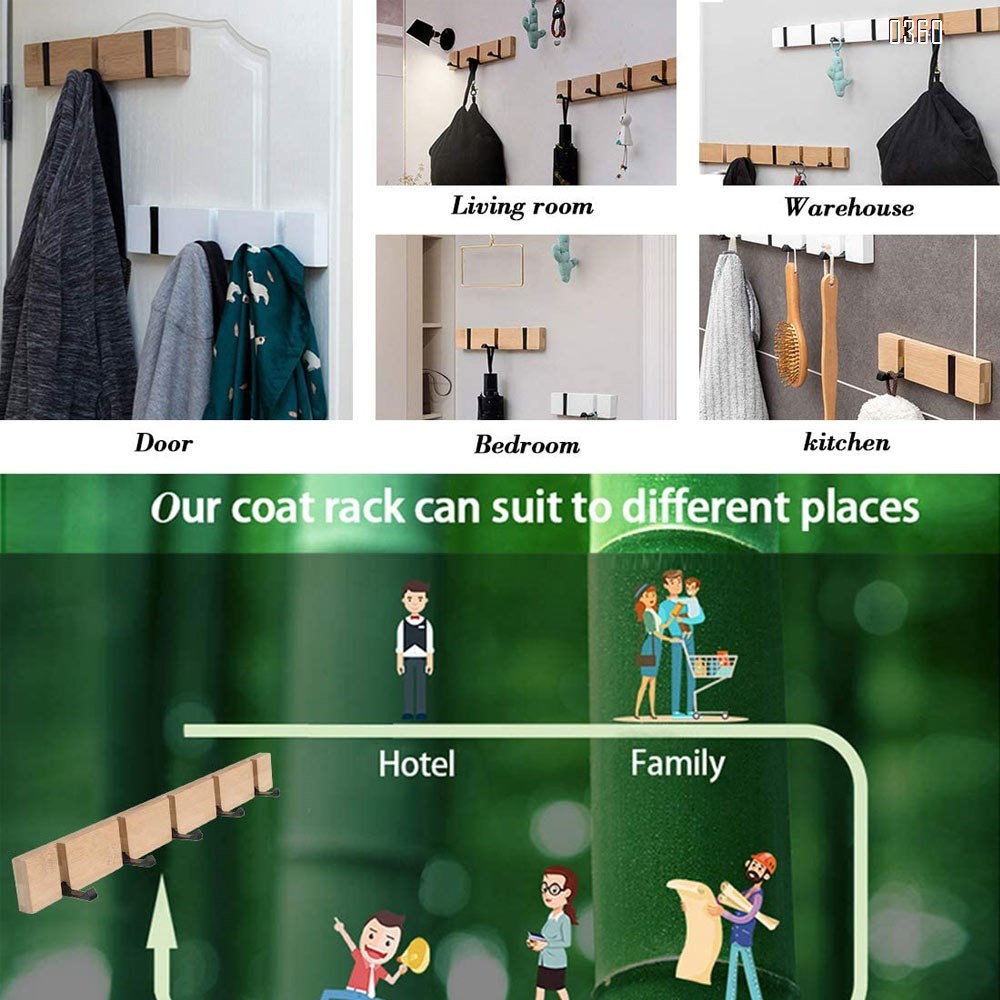 Bamboo Coat Hook Wall Mounted Retractable Coat Rack Sleek Space Saving floating Hooks to Coats Scarfs Purses Hats for Entryway Bedroom Bathroom