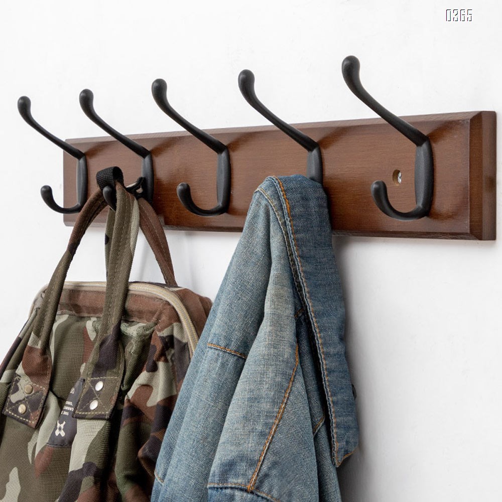 Bamboo Coat Rack Wooden Wall Mounted, Entryway Organize Hooks for Hanging Coats, Decorative for Bathroom, Bedroom, Kitchen, Mudroom
