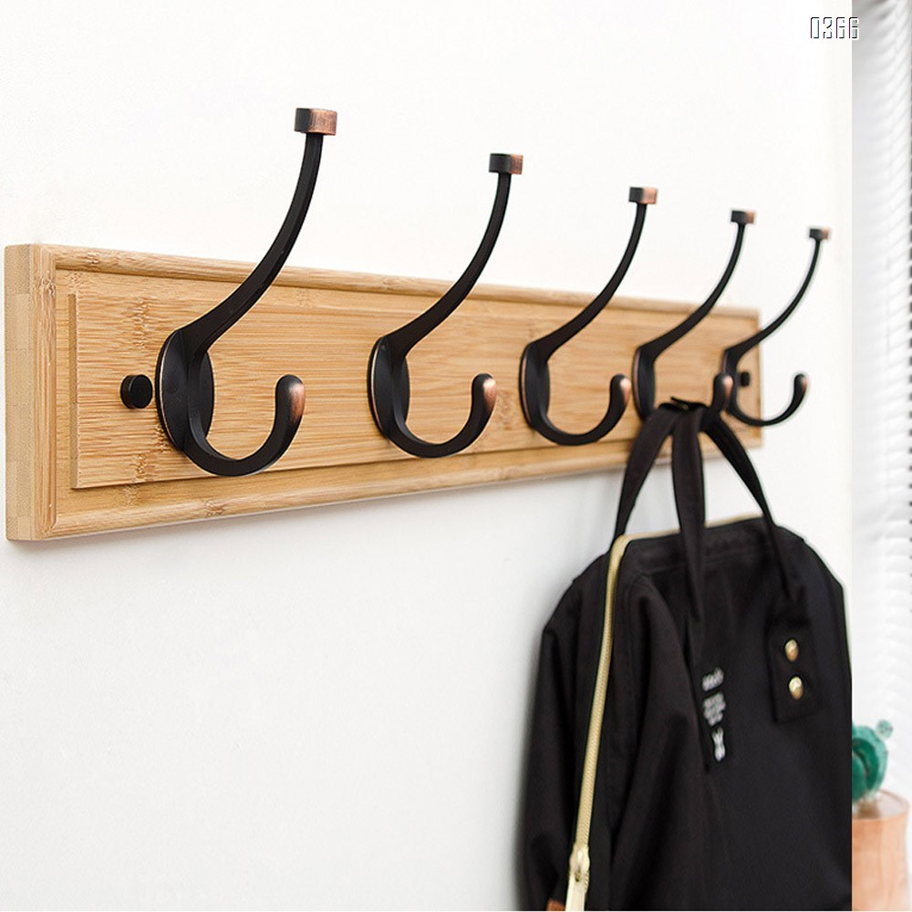 Bamboo Wall Mounted Coat Rack - with 5 Hooks – Modern Decor for Hanging Towels, Keys, Jackets, Dog Leash for Bedroom, Hallway, Entryway, Mudroom