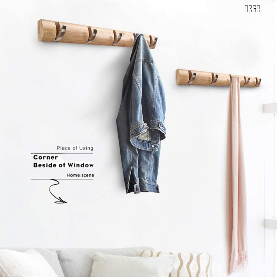 Bamboo Wall Mounted Coat Rack Hooks and Hanger Space Saving with Retractable And Flipped Smooth for Hanging Clothes Plants Towels Pictures Keys Hats Heavy Duty Shower Wall