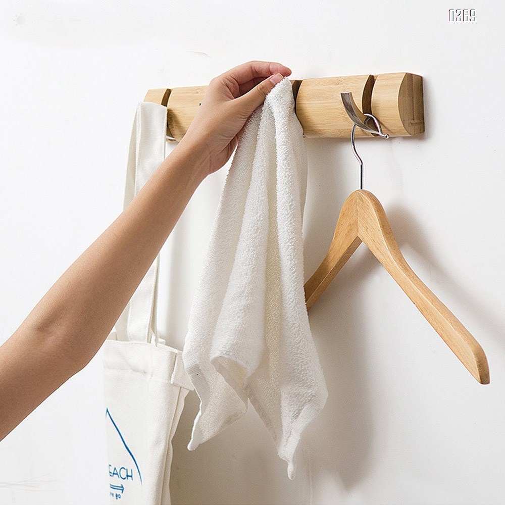 Bamboo Wall Mounted Coat Rack Hooks and Hanger Space Saving with Retractable And Flipped Smooth for Hanging Clothes Plants Towels Pictures Keys Hats Heavy Duty Shower Wall