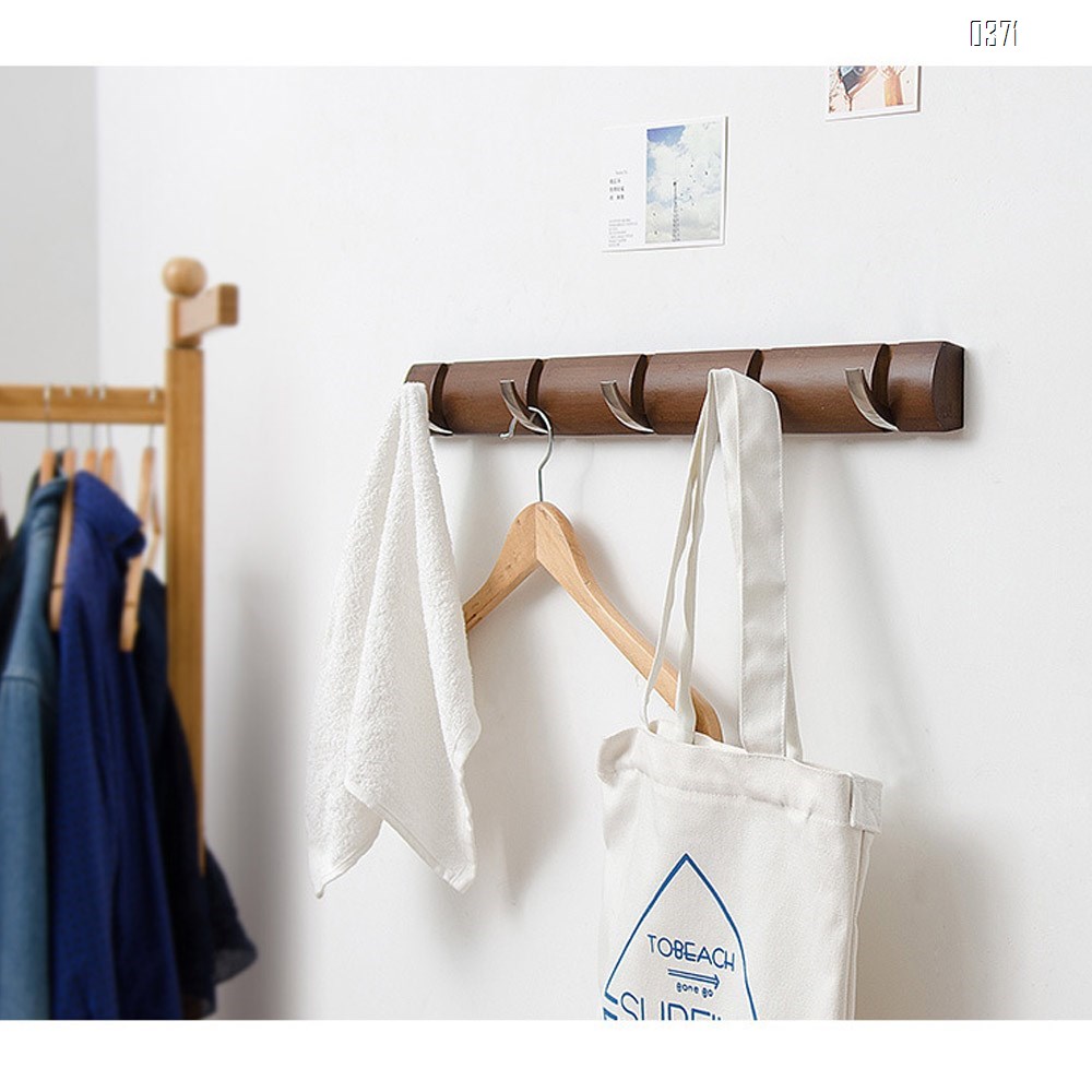 Bamboo 5 Wall Mounted Floating Rack – Modern, Sleek, Space-Saving Hanger with Retractable Hooks to Hang Coats, Scarves, Purses, Driftwood