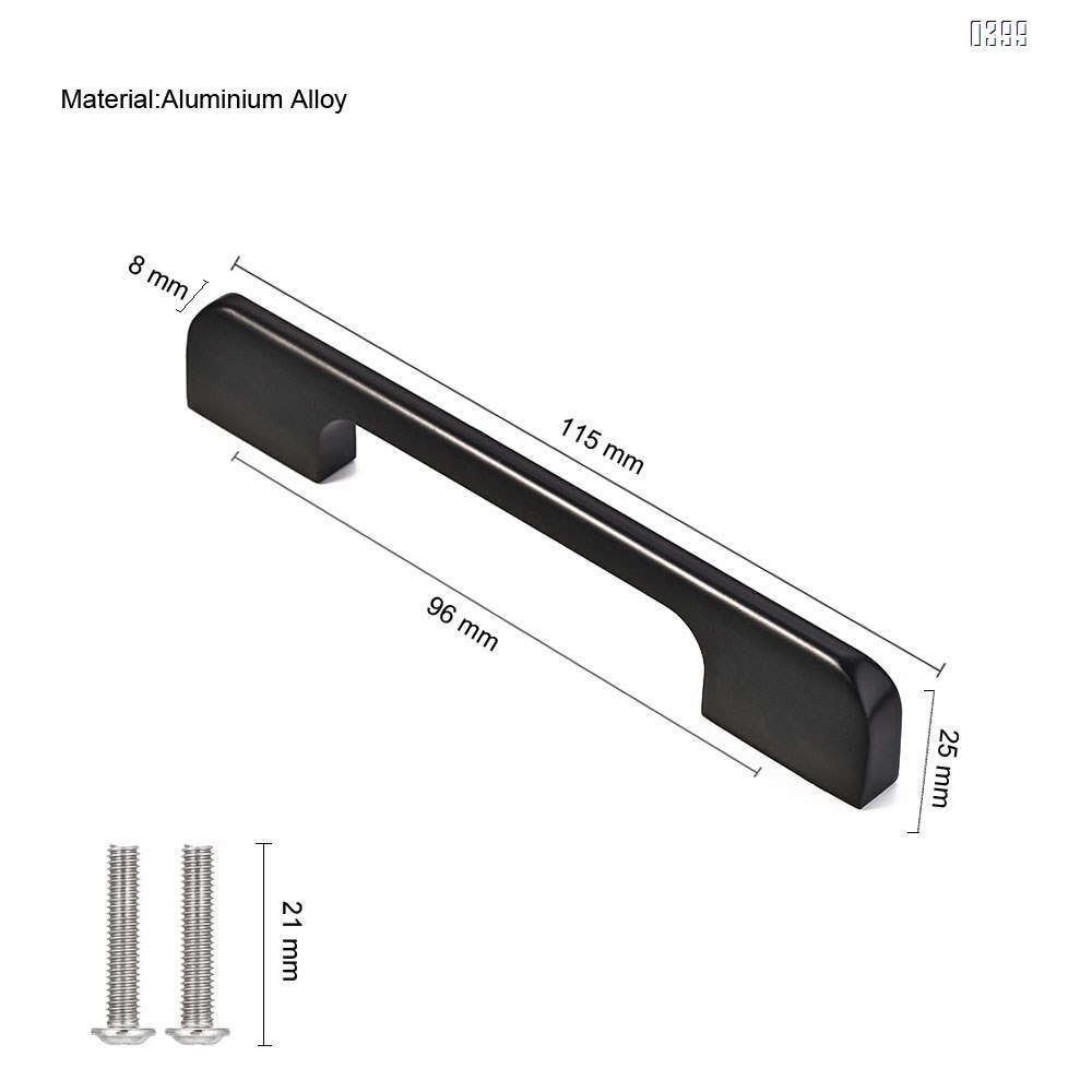 Aluminium Alloy Drawer Pulls Kitchen Hardware Cabinet Handles, 3.7 Inch (96mm) Hole Centers, Matte Black