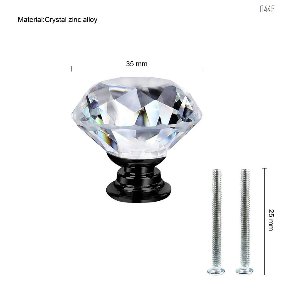 Dresser Drawer Cabinet Knobs 35mm Diamond Shaped Crystal Glass Knobs Pulls for Kitchen Wardrobe Cupboard (10 Pack, Black)