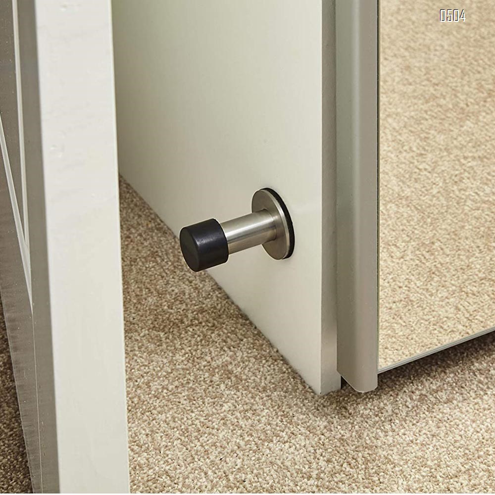 Adhesive Mounted Stainless Steel Door Stop with Sound Dampening Bumper Top for Doors, 6cm