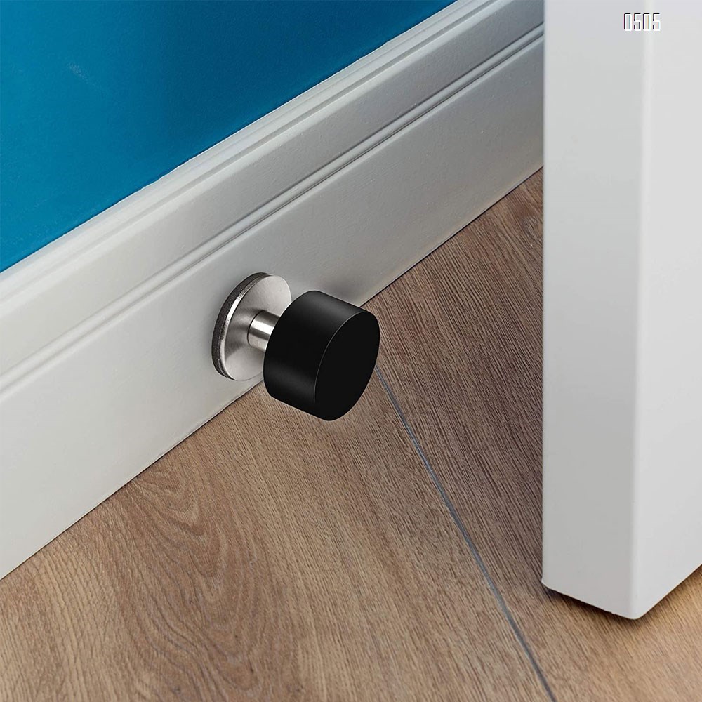Adhesive Door Stops - Heavy Duty Stainless Steel Rubber Stopper for Doors with Extra Stickers Included - Dent Protectors Stop and Sound Dampening Rubber Top