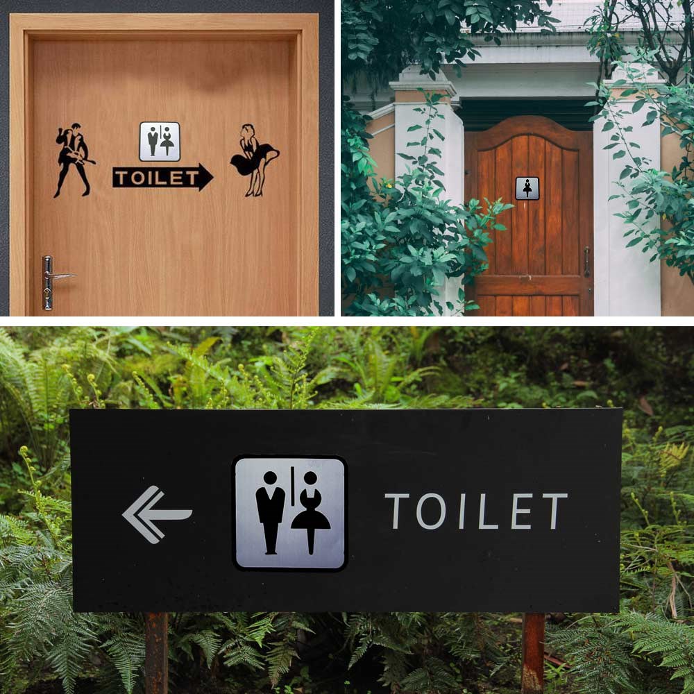 Self Sticker Sign  Restroom,  Bathroom Door Sign for Offices, Businesses,Stainless Steel Plus Plastic bathroom signs