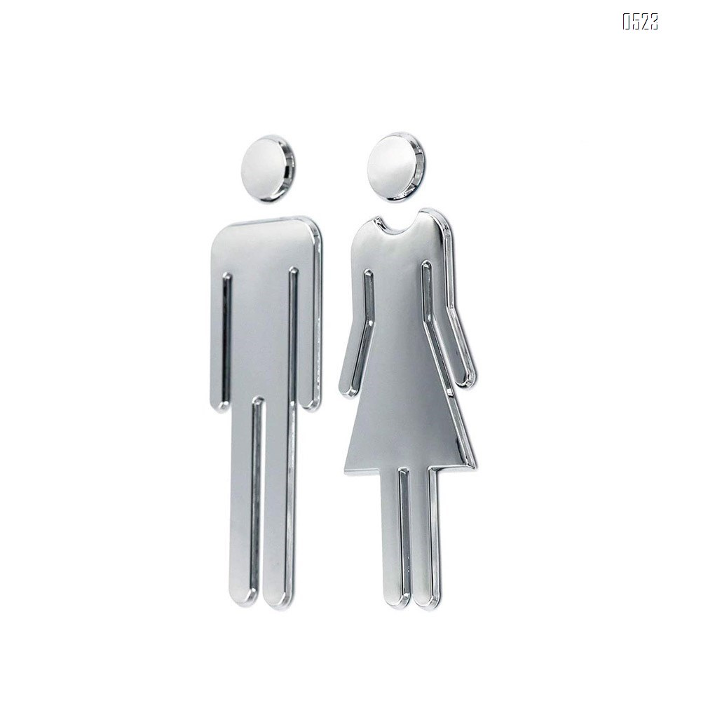 ABS Adhesive Backed Men's and Women's Bathroom Sign 5 Inch (Silver)(2PCS/SET)