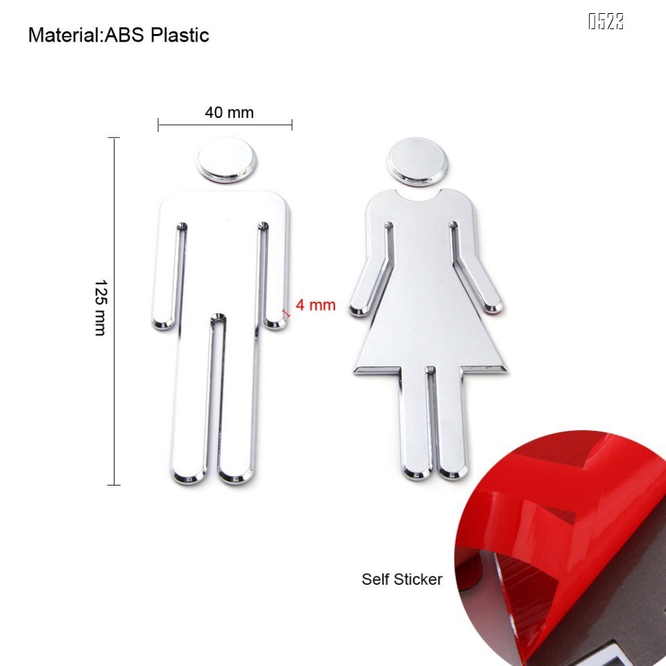 ABS Adhesive Backed Men's and Women's Bathroom Sign 5 Inch (Silver)(2PCS/SET)