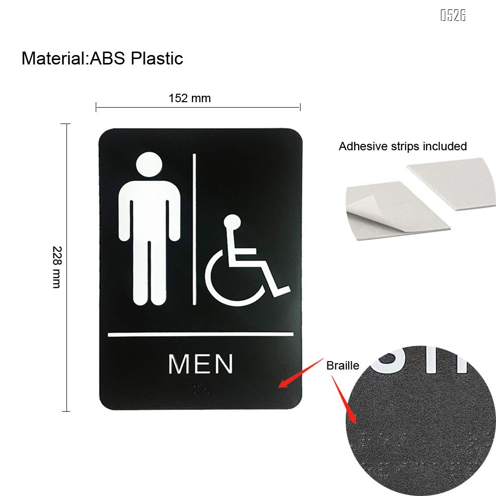 Men's Braille Restroom Sign - Durable Quality Self Stick Washroom/Bathroom Door Placard w/Embossed Braille Lettering and Symbol for Restaurants, Businesses and Hotels