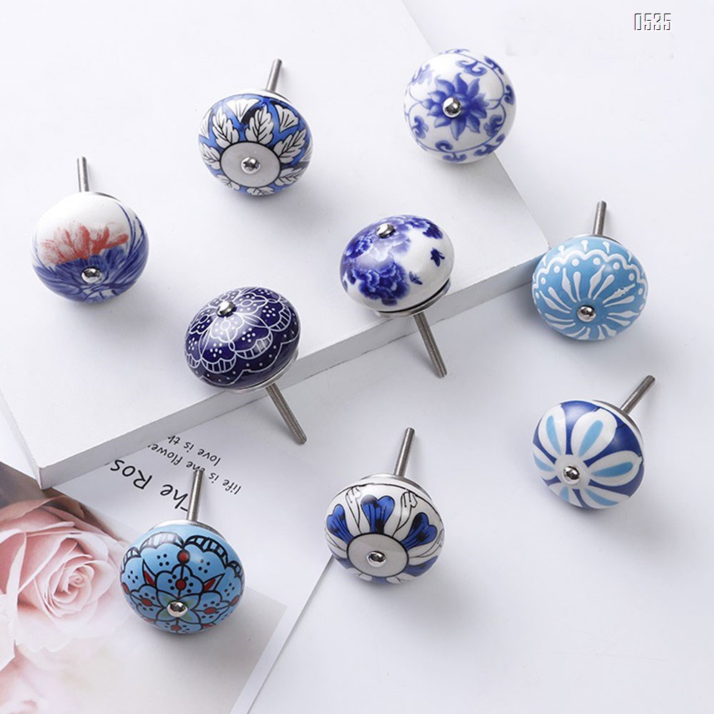 Knobs Blue Cream Rare Hand Painted Ceramic Knobs Cabinet Drawer Pull Pulls