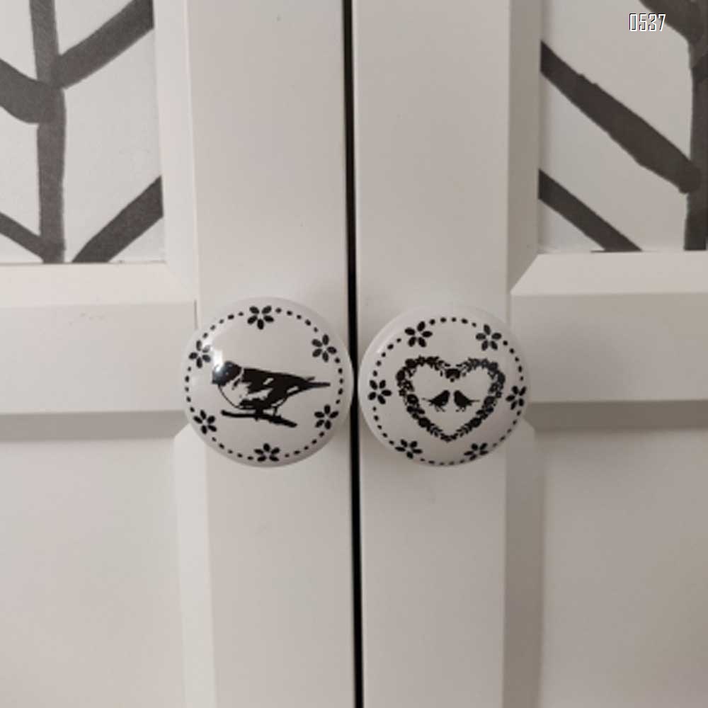 White Print Ceramic Door Knobs And Handles Furniture Drawer Knobs Cupboard Door Handles Single Hole Cabinet Handles With Screws