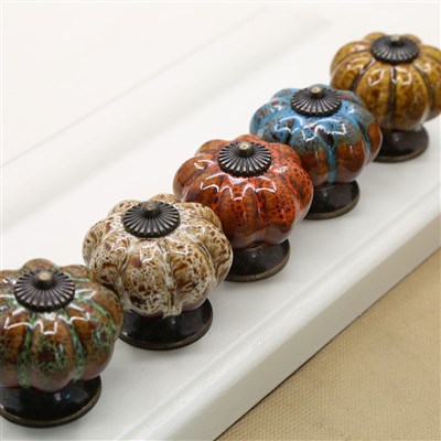Blue,1001A 10pcs Pumpkin Drawer Knobs Pull Handles Made of Ceramic with Leopard Print 