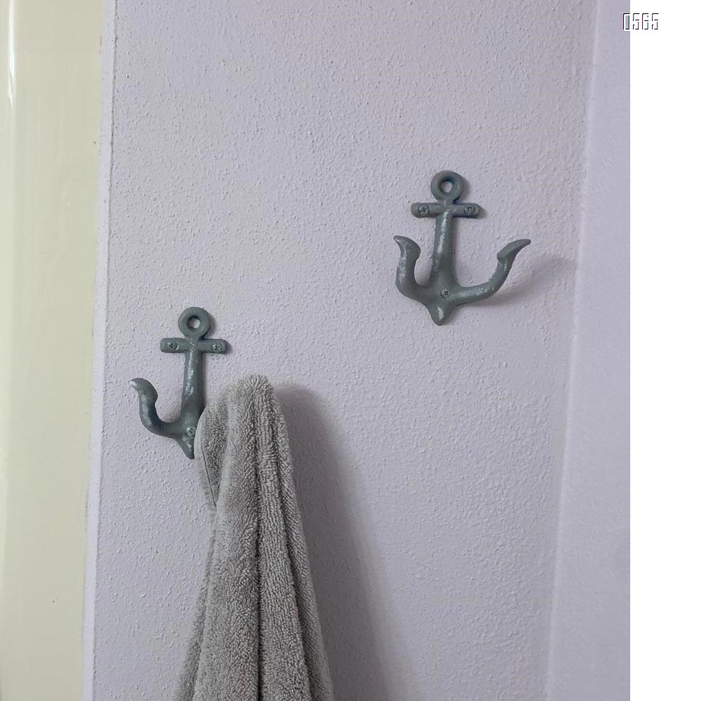 Blue Vintage Rustic Cast Iron Nautical Anchor Design Wall Hooks Coat Hooks Rack, Decorative Wall Mounted Antique Shabby Chic Metal Home Bath Room Towel Coat Hooks Hanger