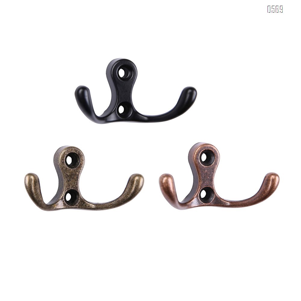 Double Prong Robe Coat Hooks Hard Ware,Dual Utility Zinc Alloy Hooks for Wall Mounted Screws Hanging Heavy Duty Items