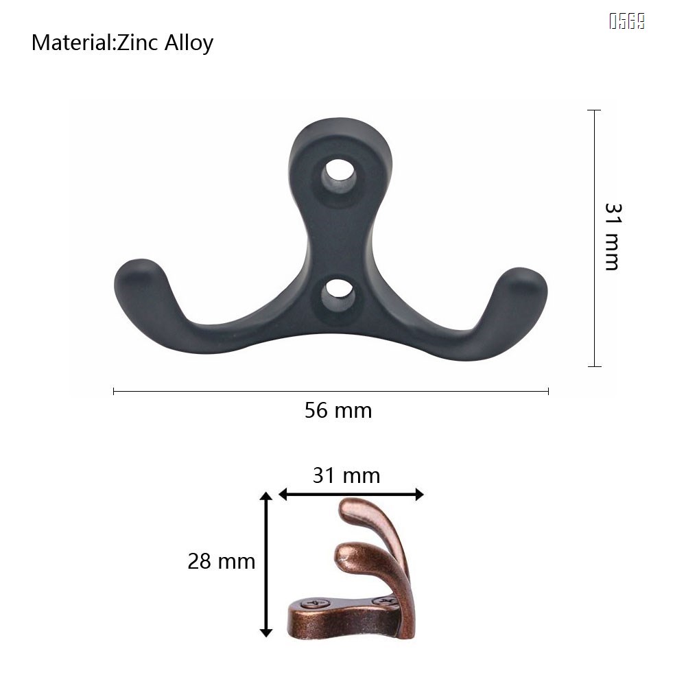 Double Prong Robe Coat Hooks Hard Ware,Dual Utility Zinc Alloy Hooks for Wall Mounted Screws Hanging Heavy Duty Items