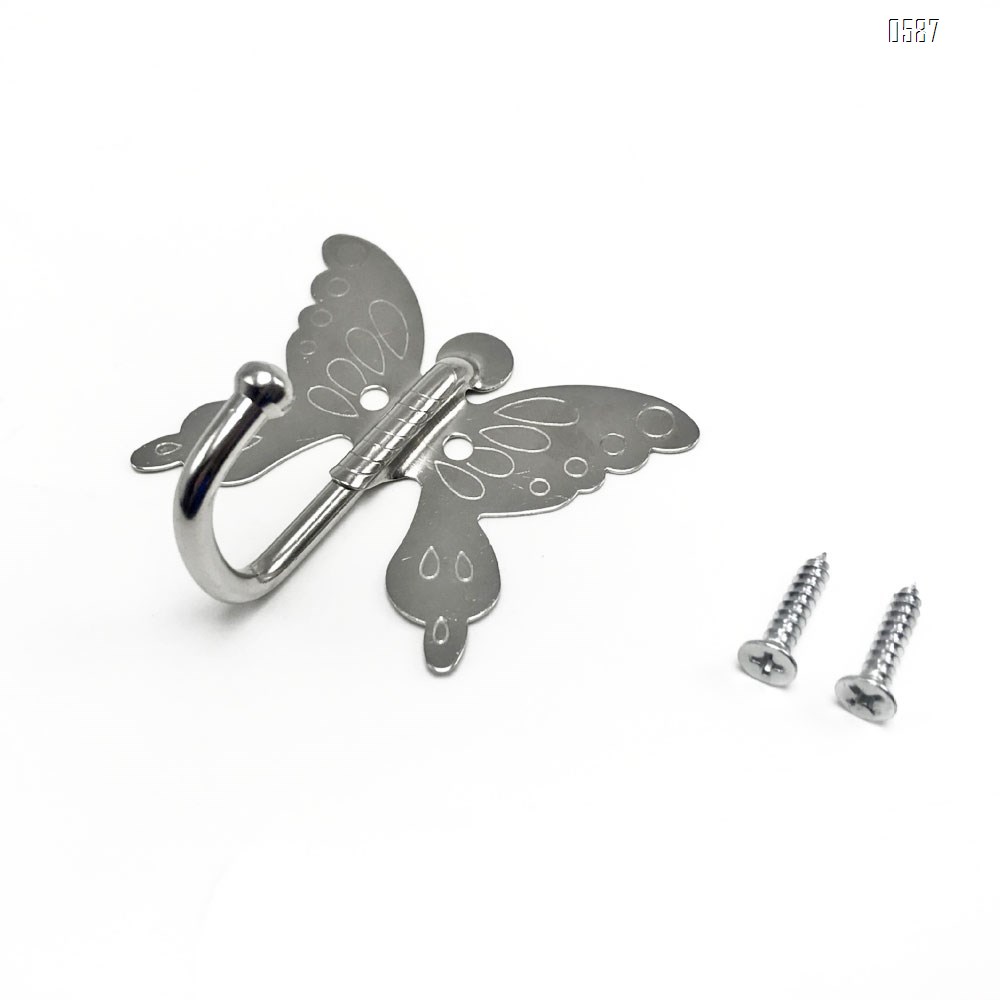 Butterfly Wall Hooks Clothes Rack Coat Towel Hangers Mounted onto The Wall Metal Silver