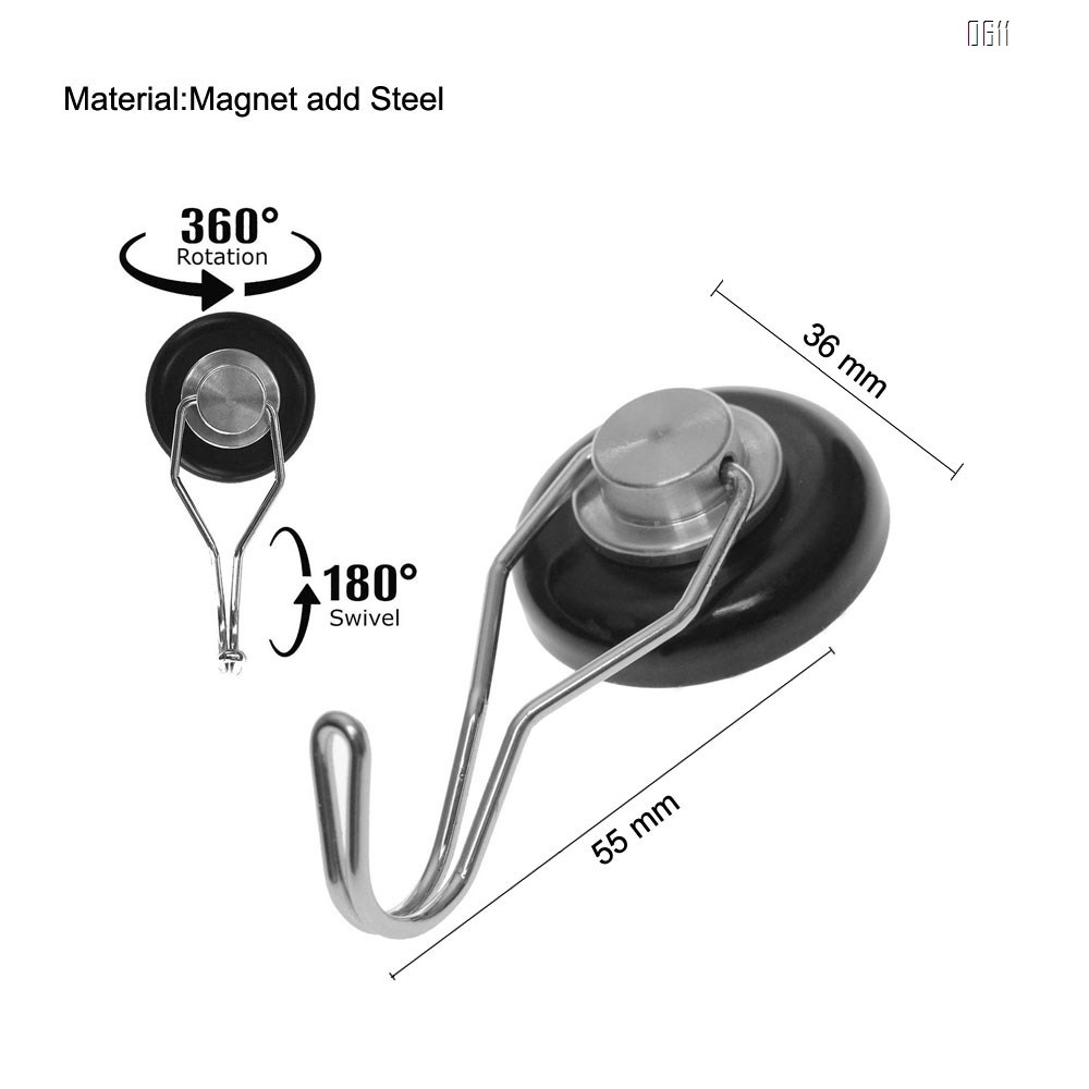 Strong Magnetic Hooks for Hanging. Up to 65 lbs.Black And White Magnet Hooks Heavy Duty Magnets, Neodymium 52 Rare Earth Magnets. Rotating Swivel Style Magnet Hook for Refrigerator