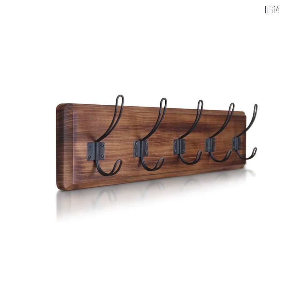 Rustic Coat Rack - Wall Mounted Wooden 24 Inch Entryway Coat Hooks - 5 Rustic Hooks, Solid Pine Wood. Perfect Touch for Your Entryway, Kitchen, Bathroom(Rustic Brown)