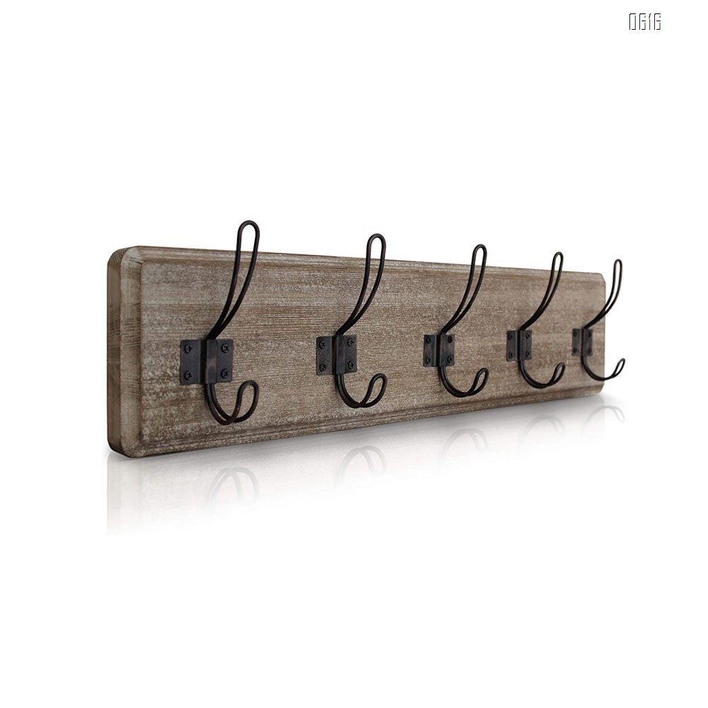 Weathered Brown Rustic Coat Rack - Wall Mounted Wooden 24 Inch Entryway Coat Hooks - 5 Rustic Hooks, Solid Pine Wood. Perfect Touch for Your Entryway, Kitchen, Bathroom