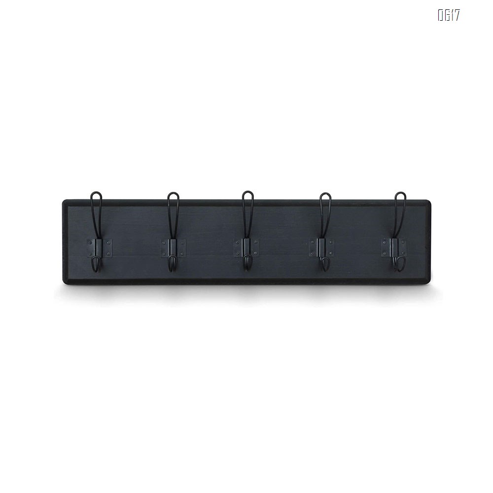 Black Rustic Coat Rack - Wall Mounted Wooden 24 Inch Entryway Coat Hooks - 5 Rustic Hooks, Solid Pine Wood. Perfect Touch for Your Entryway, Kitchen, Bathroom