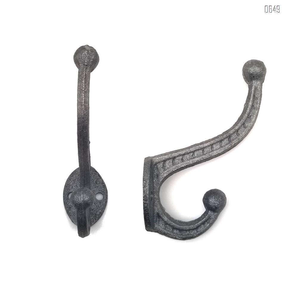 Cast iron heavy coat hook, rusty oversized heavy coat hook, used for hanging coat double hook, wall-mounted, with screws and anchors, used for towels, keys, bags, hats, scarves, cups