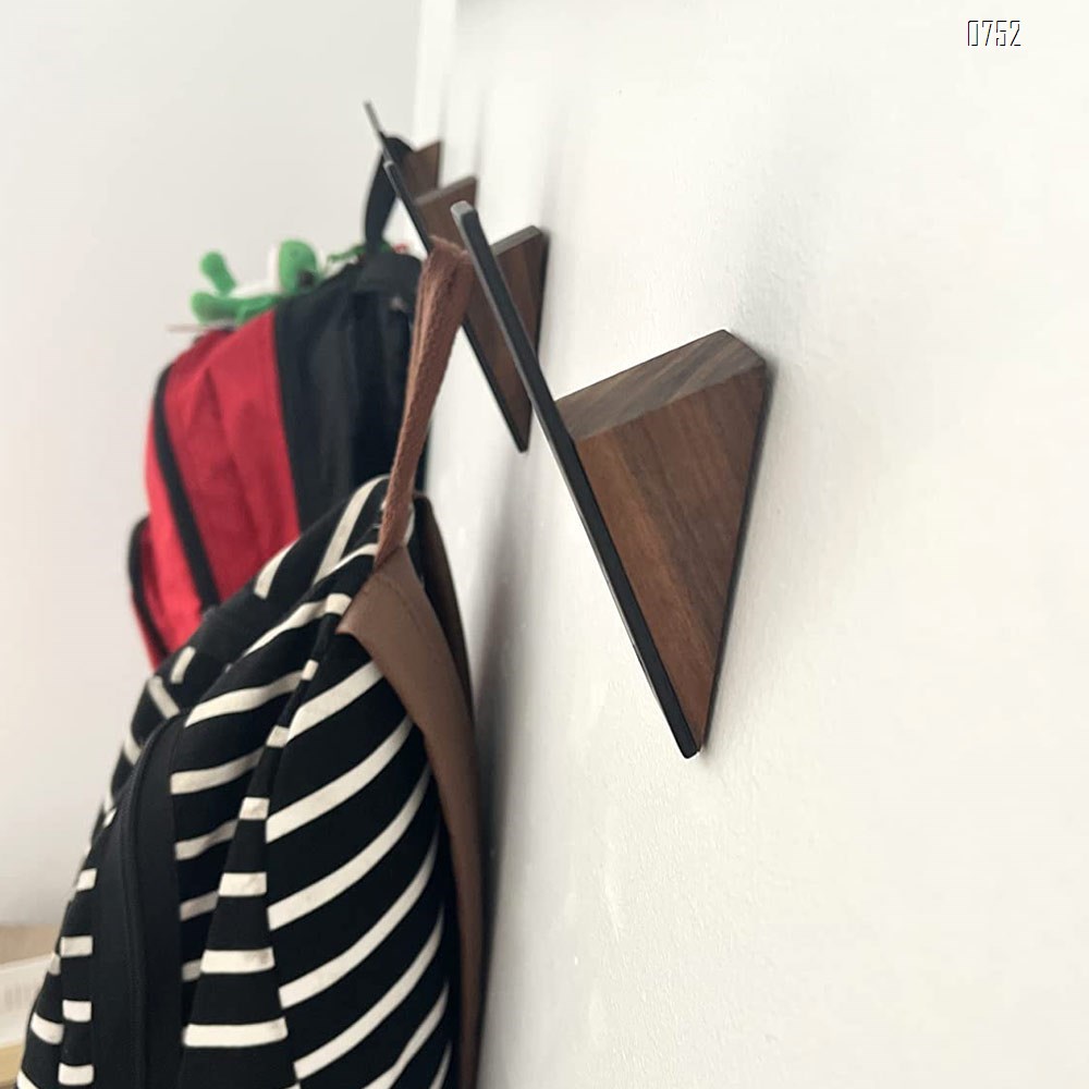 Wall Coat Hook Rack  - Beech Wood Gold and Black Metal Hooks for Hanging Coats - Hat Hooks for Wall - Decorative Wall Hooks - Hat Hangers for Wall