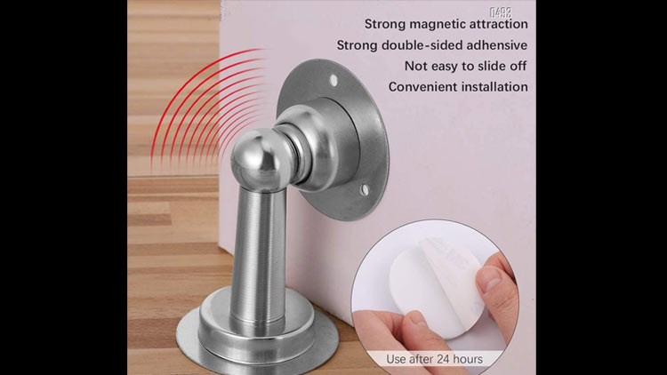 Door Stops Mute Collision Stainless Steel Magnetic Door Stops Double-Sided Adhesive Tape Without Drill And Mount Doorstop with Screws