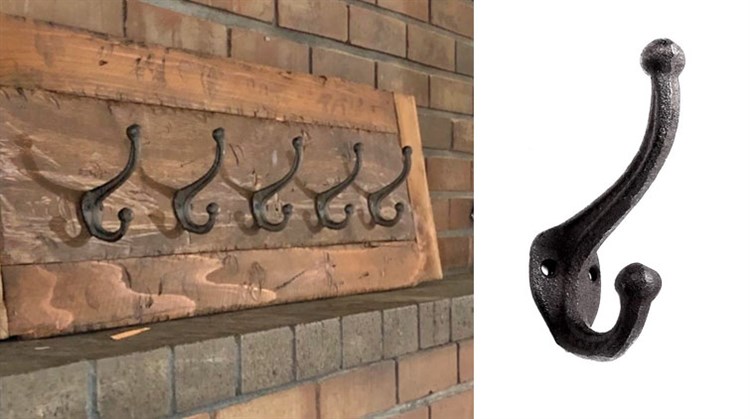 Decorative Rustic Cast Iron, Wall Mounted Coat Hooks Vintage Inspired, Modern Farmhouse, Coats, Bags, Hats, Towels (Antique Black)