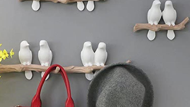 Decorative Birds On Tree Branch Wall Mounted Coat Hanger for Coats/Hats/Keys/Towels(Three Birds)